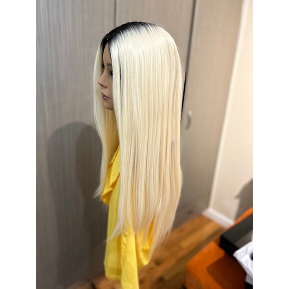 PREMIUM PLATINUM BLONDE 613 SILKY BONE STRAIGHT LACEFRONT WIG 28”NATURAL LOOKING